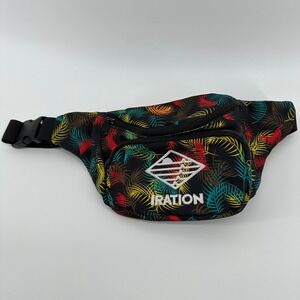 Iration Band Merchandise Fanny Pack Tropical Palm Leaf Waist Bag Black Multi